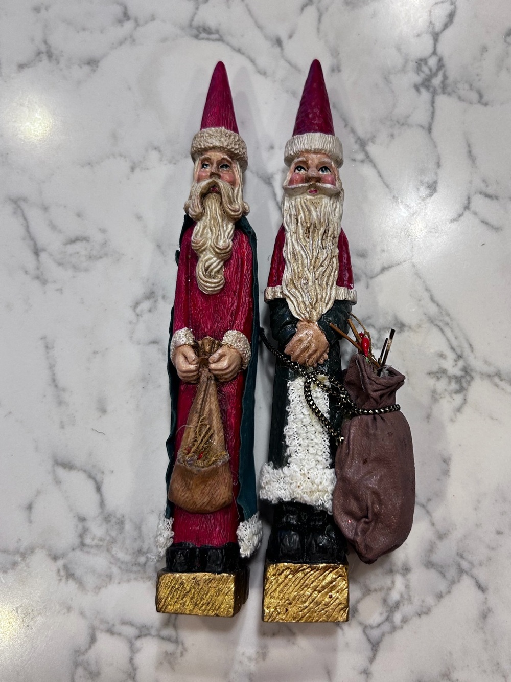 Set of 2 Vintage 7” Santa Clause Pencil Statue Figurines Christmas Decoration